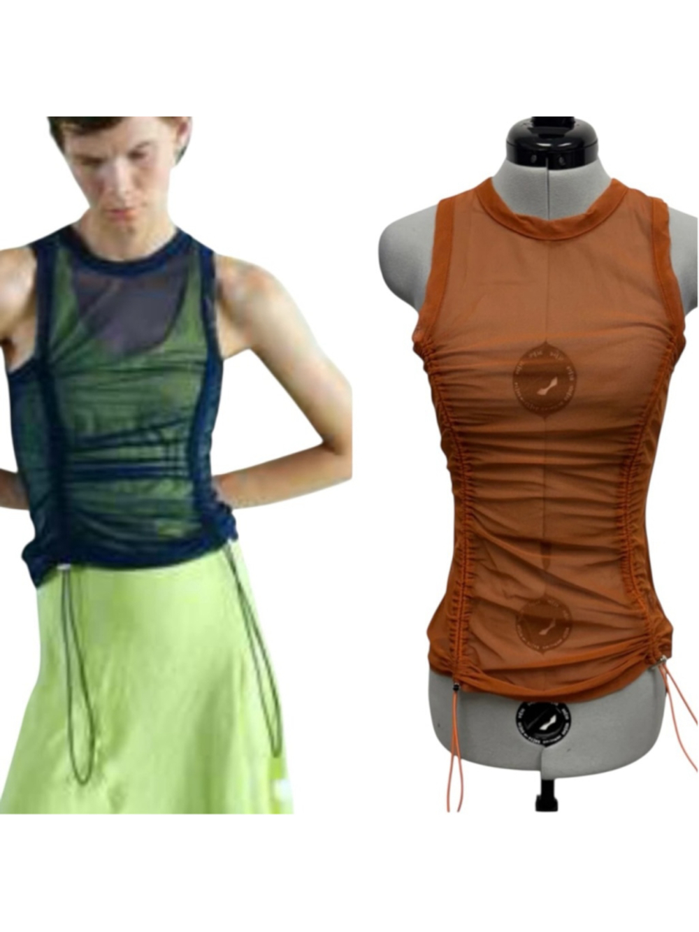 NOMIA NYC Mesh Gathered Bungee Tank Orange Size Extra Small